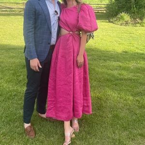 Hot pink Aje puff sleeve cutout dress